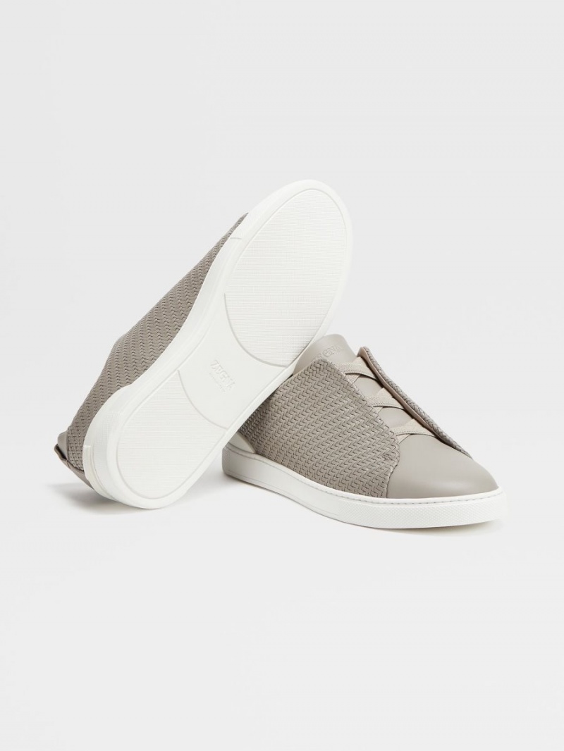 Light Grey Zegna Pelletessuta Leather Triple Stitch Sneakers | ULKBYOA-54