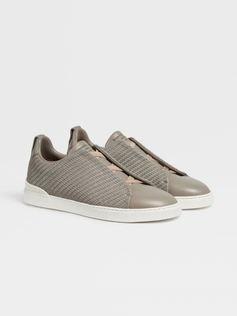 Light Grey Zegna Pelletessuta Triple Stitch Sneakers | YEPXVWA-86