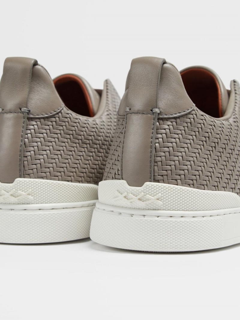 Light Grey Zegna Pelletessuta Triple Stitch Sneakers | YEPXVWA-86