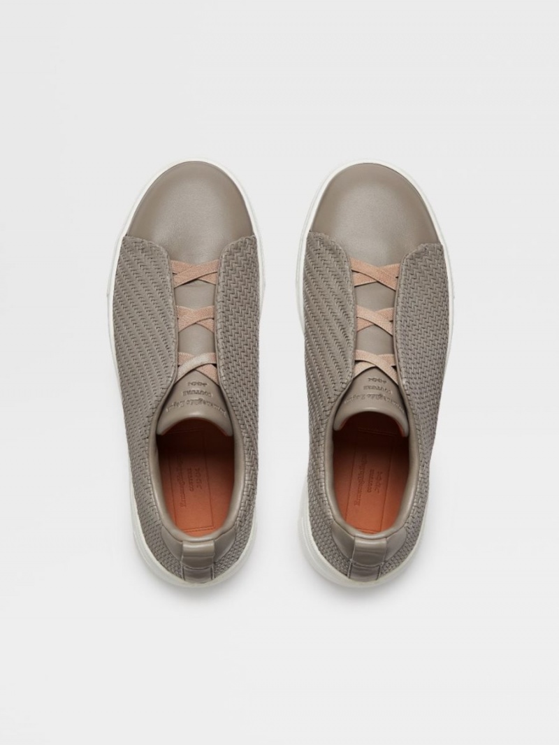 Light Grey Zegna Pelletessuta Triple Stitch Sneakers | YEPXVWA-86