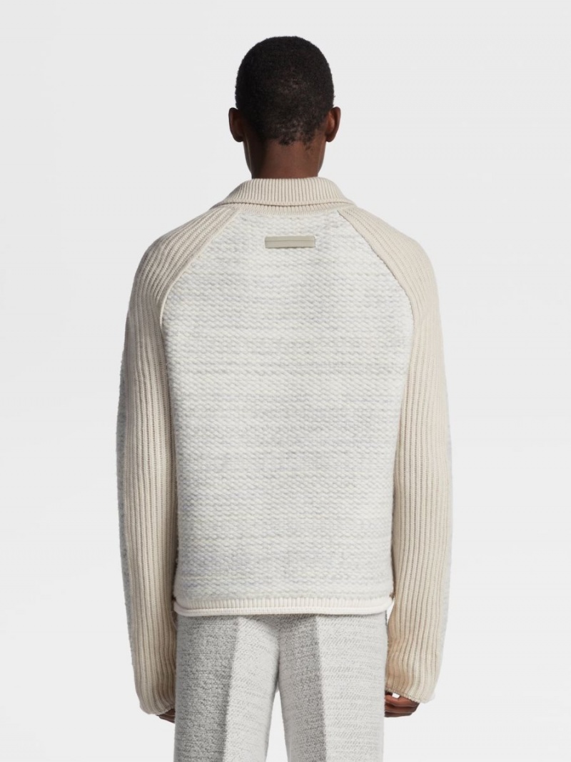 Light Grey / White Zegna Wool Polo Sweater | MGTNVQK-59