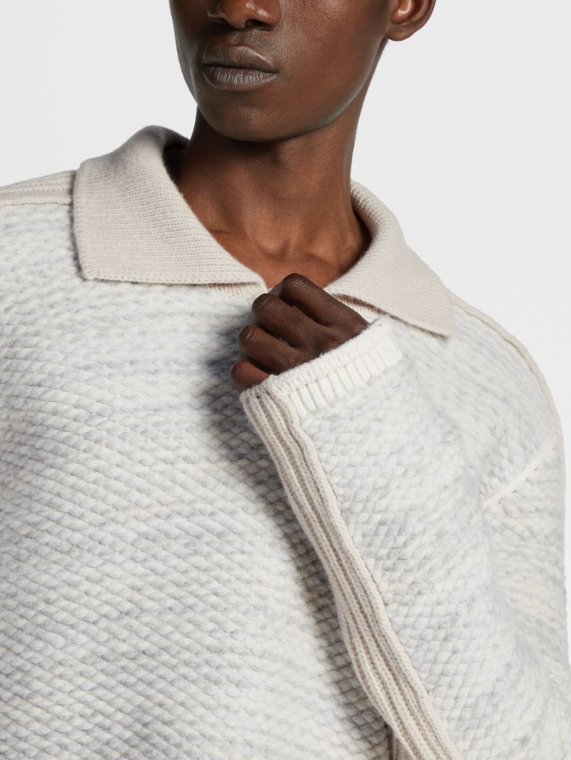 Light Grey / White Zegna Wool Polo Sweater | MGTNVQK-59