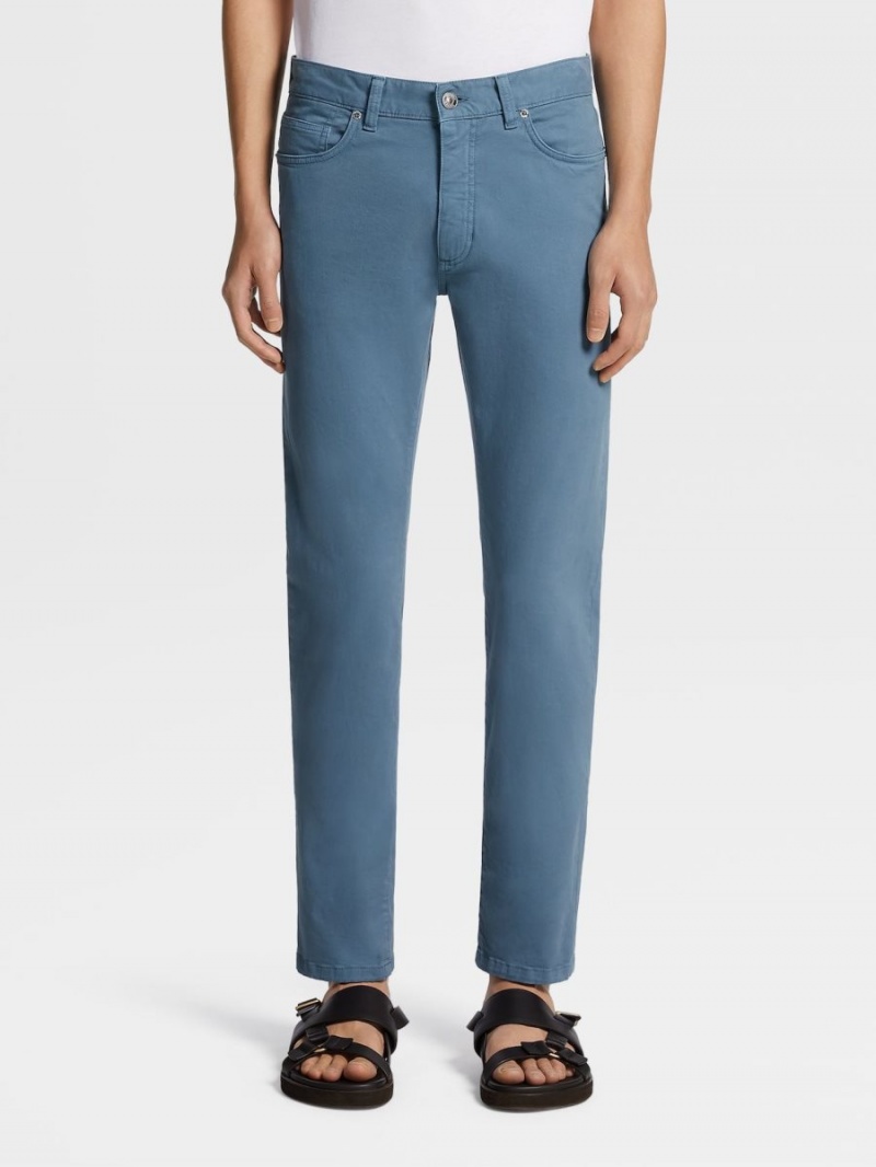 Light Turquoise Blue Zegna Stretch Cotton Jeans | WIFRGLB-42