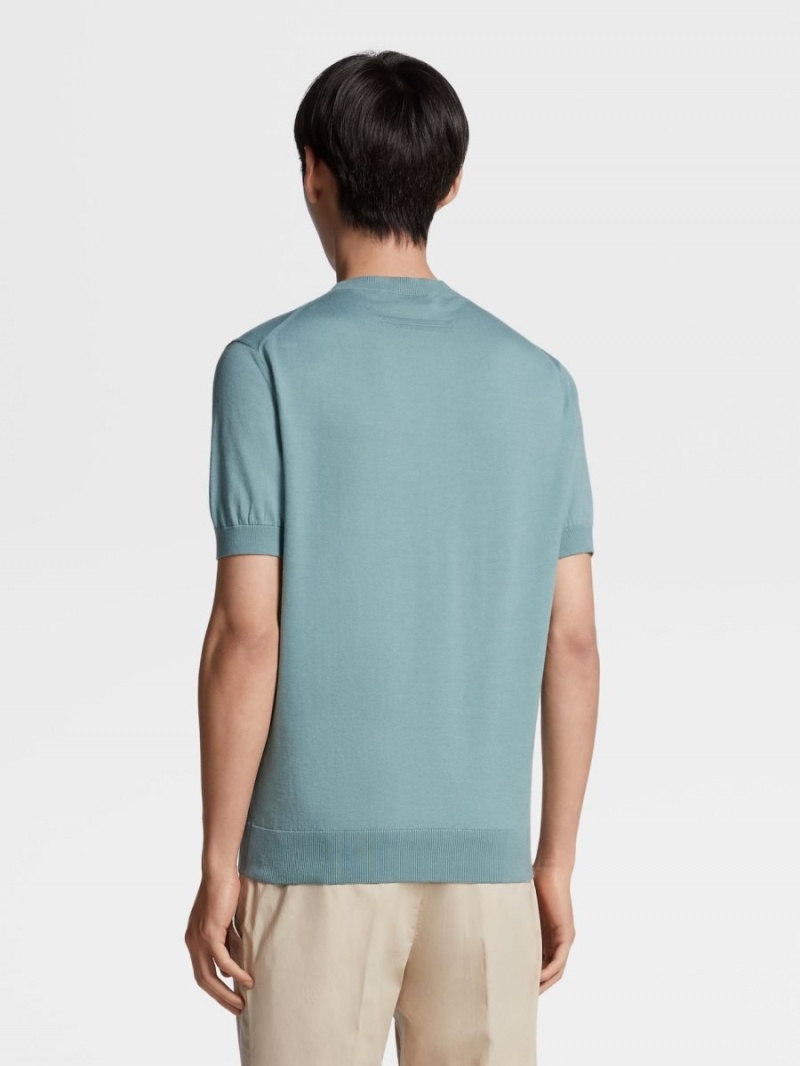 Light Turquoise Green Zegna Premium Cotton T-shirt | AGPMYSE-14