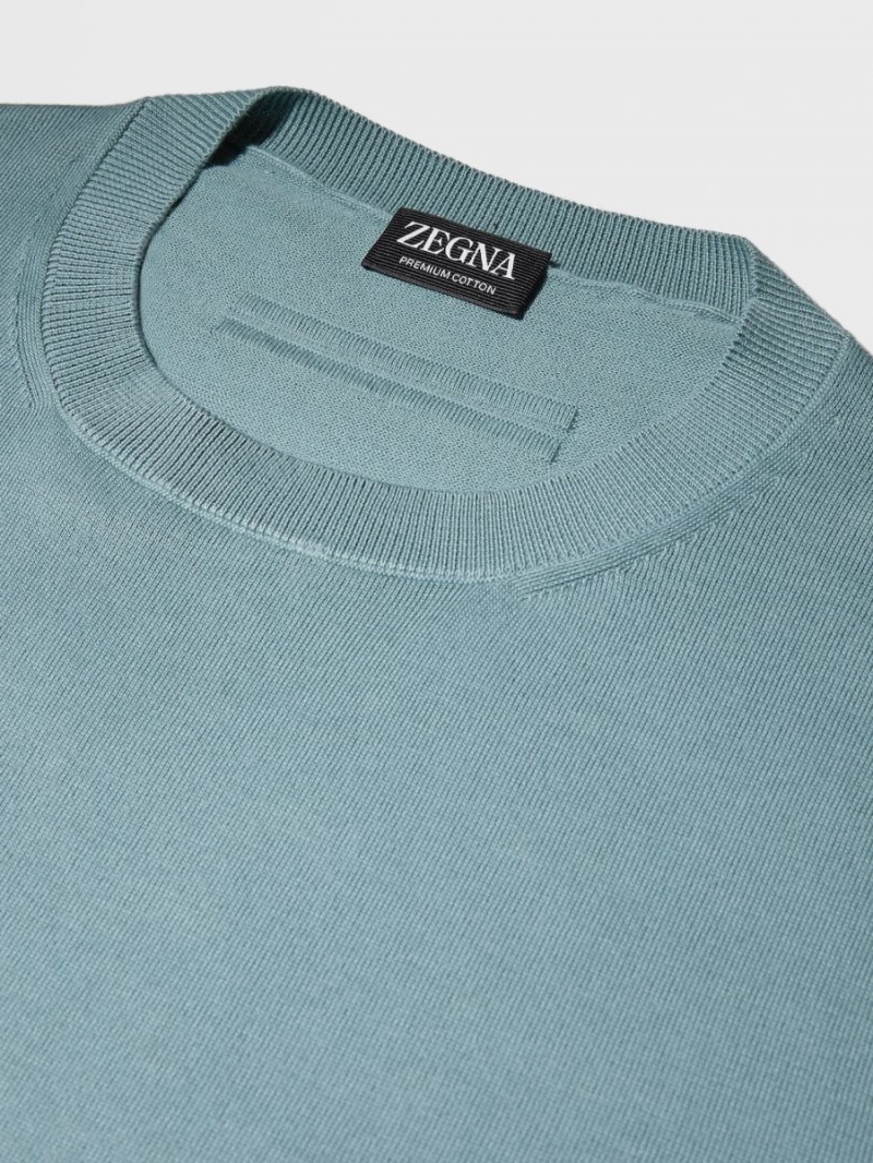 Light Turquoise Green Zegna Premium Cotton T-shirt | AGPMYSE-14