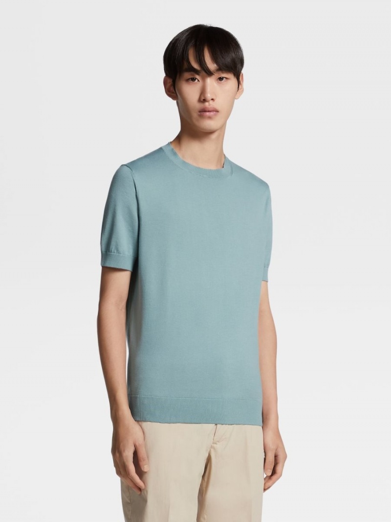 Light Turquoise Green Zegna Premium Cotton T-shirt | AGPMYSE-14