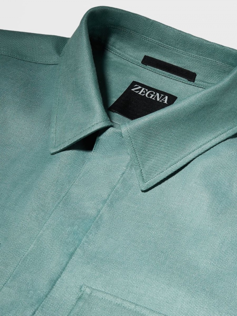 Light Turquoise Green Zegna Pure Linen Overshirt | FHDSXLC-82