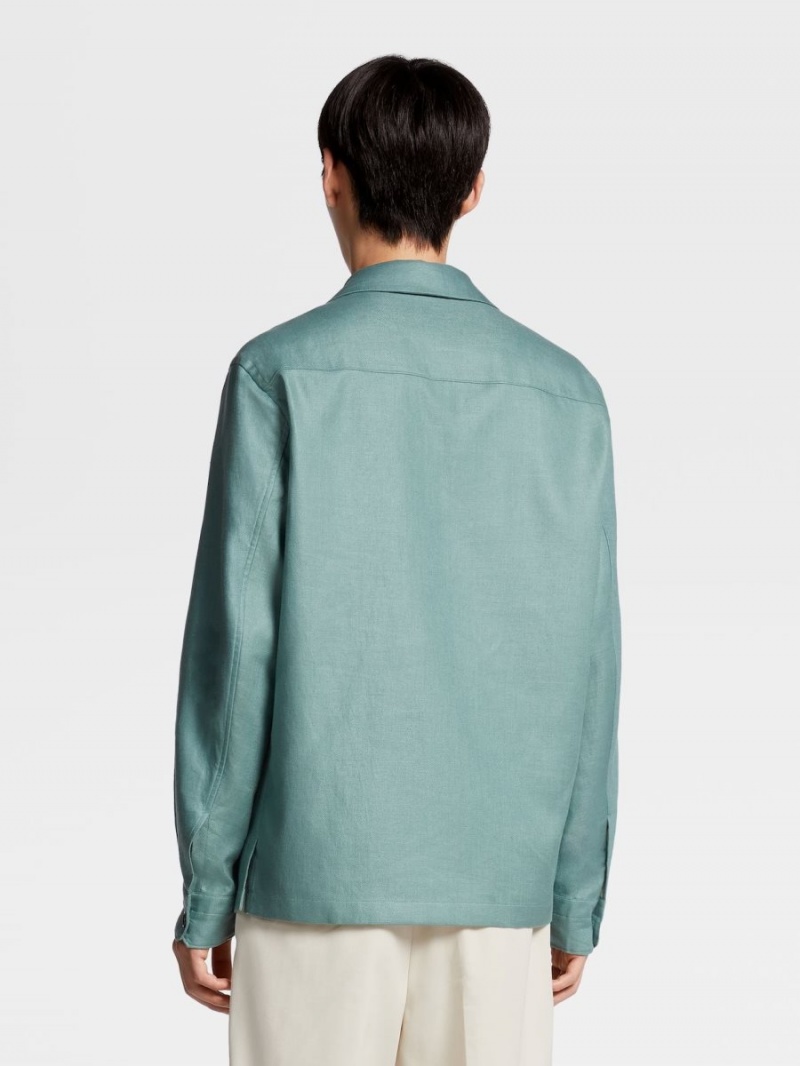 Light Turquoise Green Zegna Pure Linen Overshirt | FHDSXLC-82