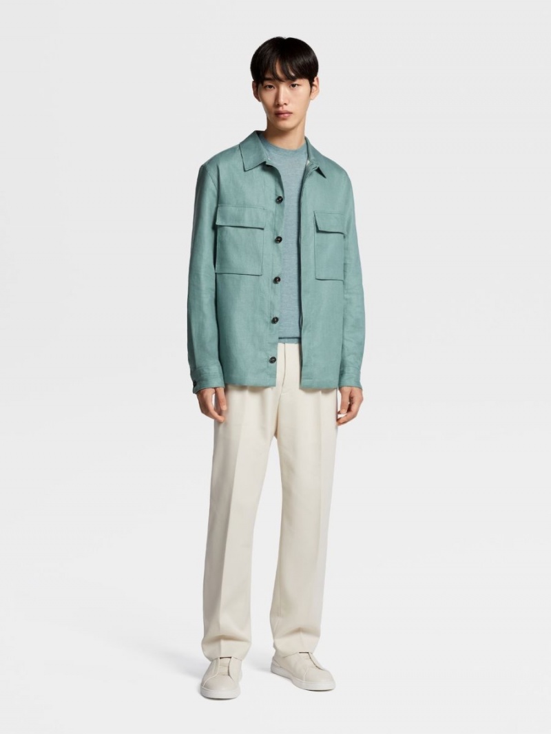 Light Turquoise Green Zegna Pure Linen Overshirt | FHDSXLC-82