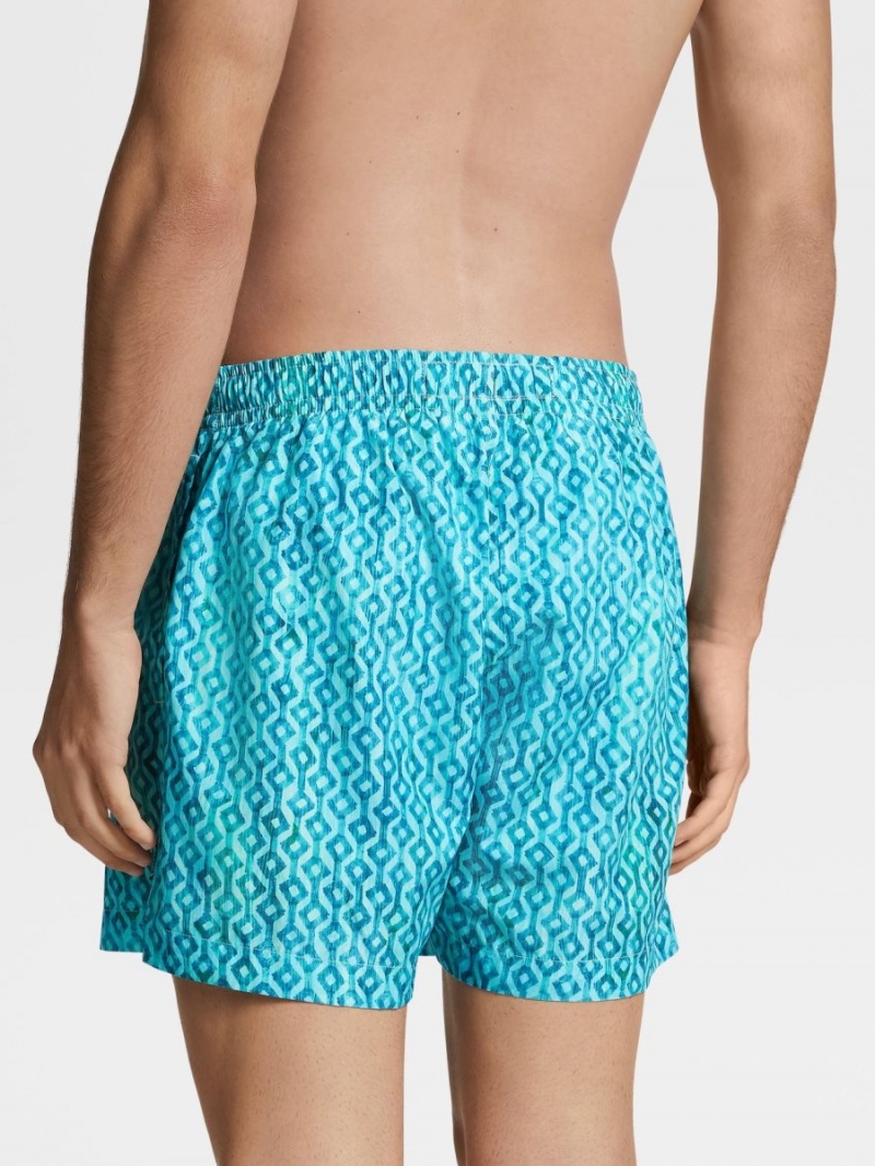 Light Turquoise Green Zegna Technical Fabric Printed Swim Boxers | LAJFKVZ-87