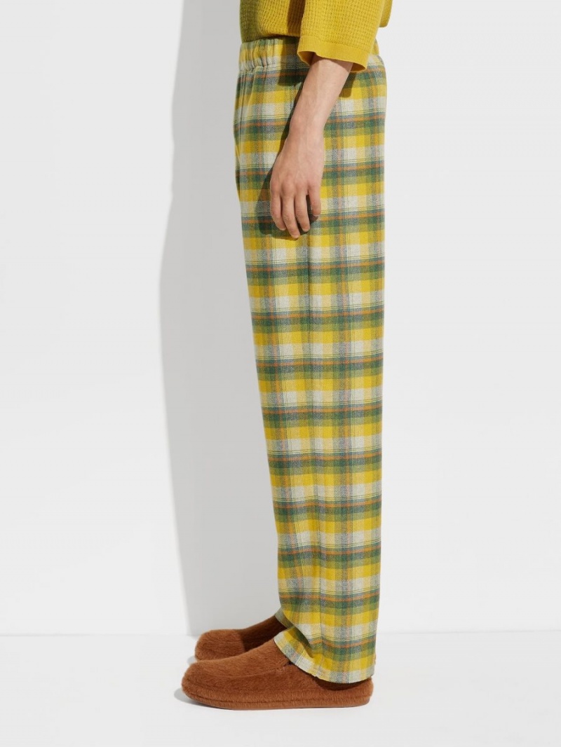 Light Yellow / Green Zegna The Elder Statesman Silk And Cashmere Joggers | KZLFTSB-97