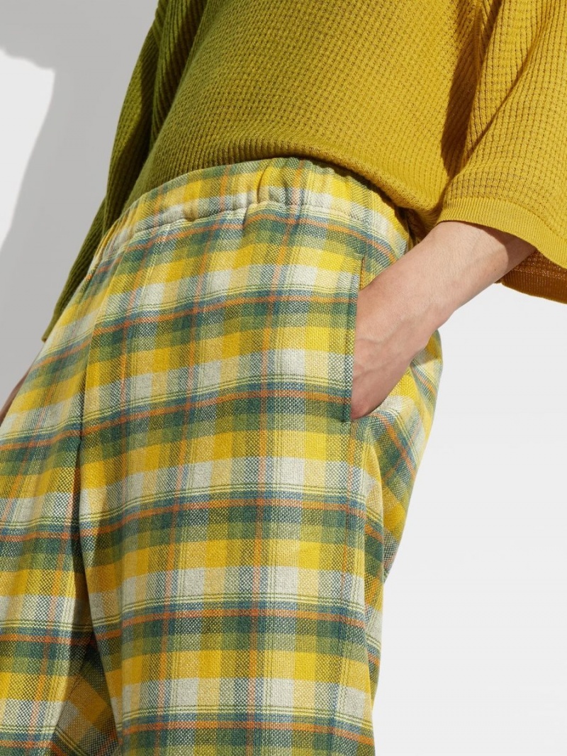 Light Yellow / Green Zegna The Elder Statesman Silk And Cashmere Joggers | KZLFTSB-97