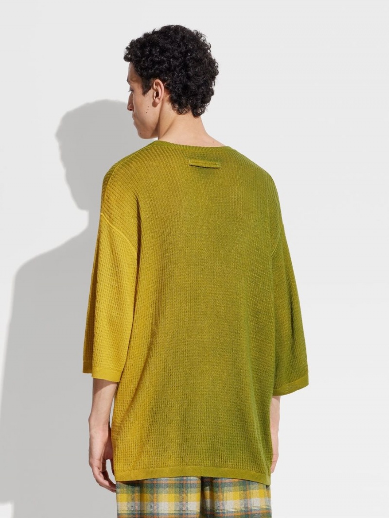 Light Yellow / Light Green Zegna The Elder Statesman Cotton And Cashmere T-shirt | OUXQZDN-49