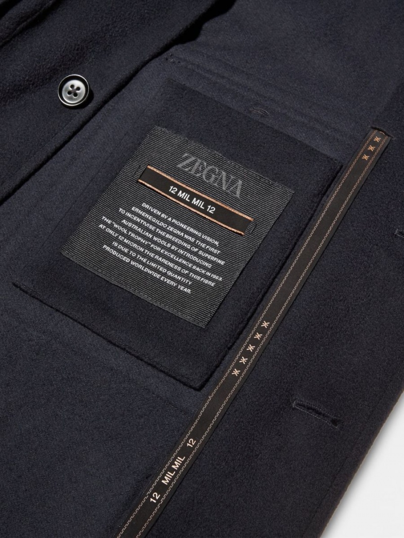 Navy Blue Zegna 12milmil12 Wool Overshirt | WGSLAQP-85