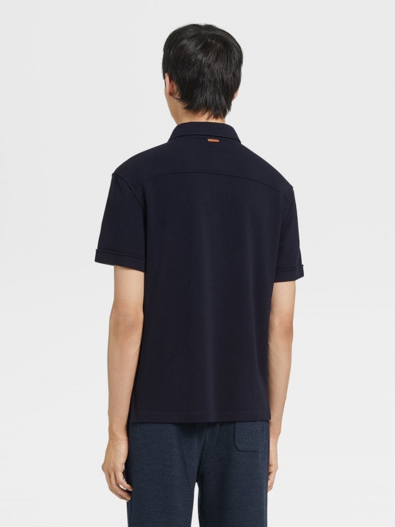 Navy Blue Zegna 12milmil12 Wool Polo Shirt | IZUYVWF-10