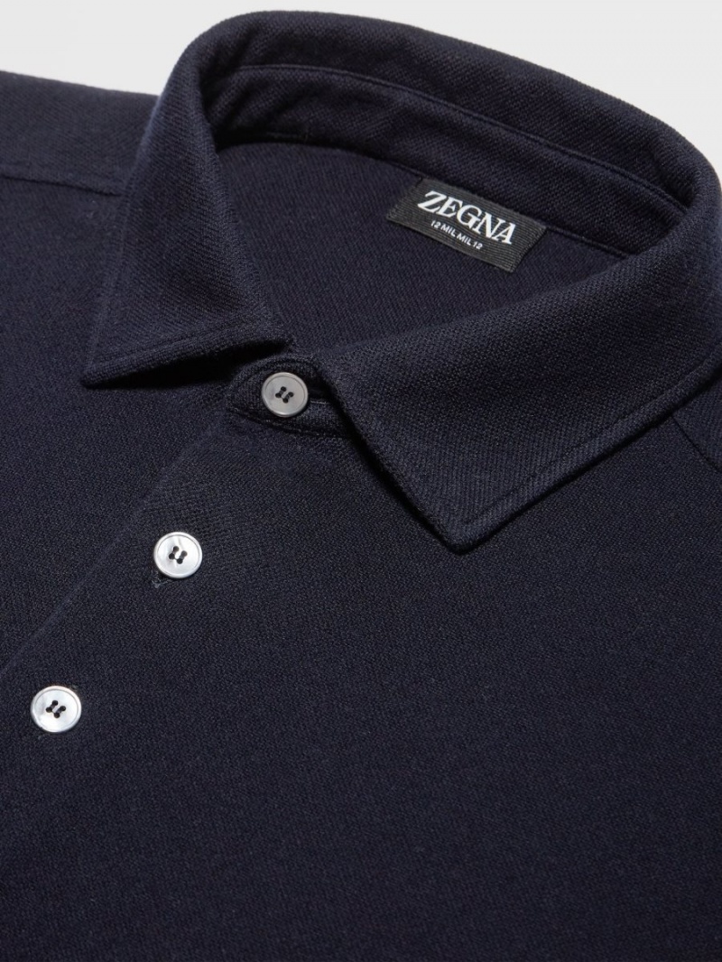 Navy Blue Zegna 12milmil12 Wool Polo Shirt | IZUYVWF-10