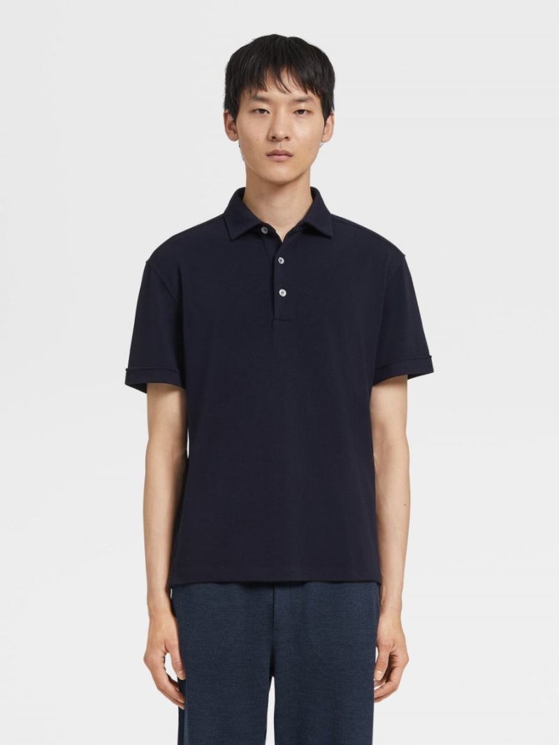 Navy Blue Zegna 12milmil12 Wool Polo Shirt | IZUYVWF-10