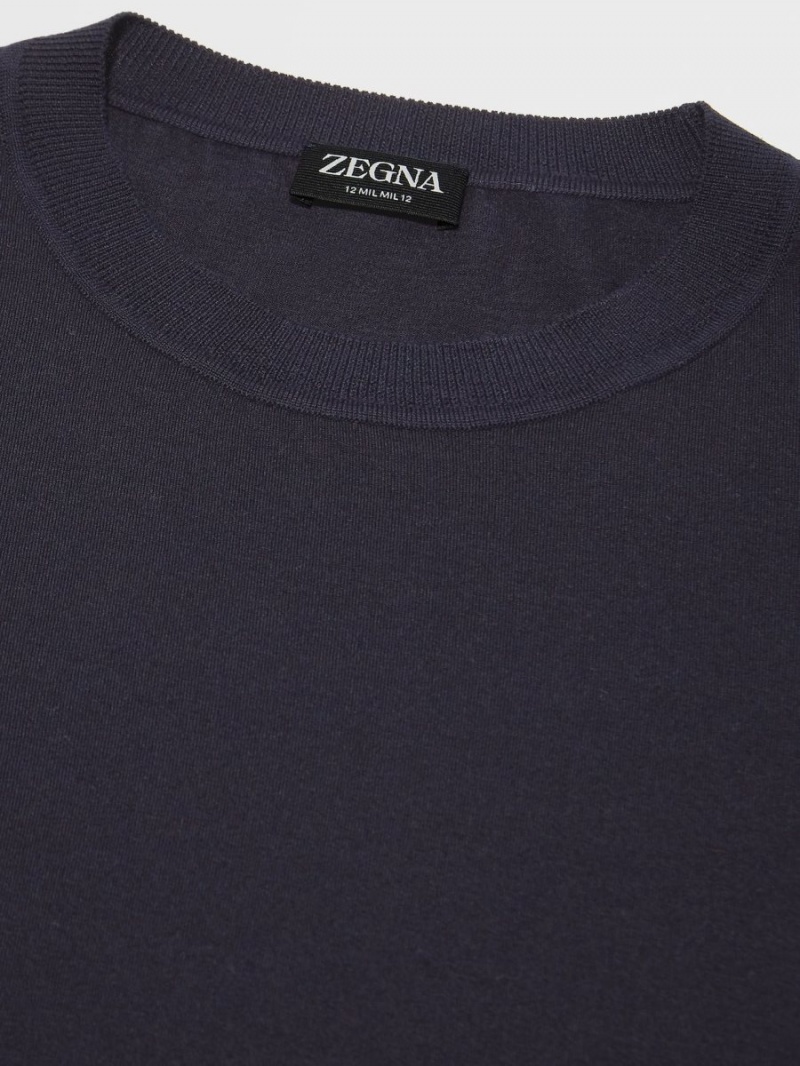 Navy Blue Zegna 12milmil12 Wool T-shirt | VYZGDEU-40