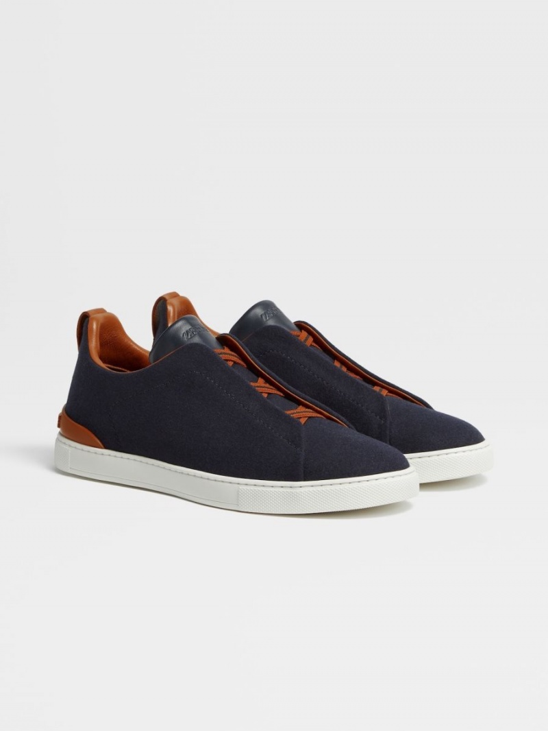 Navy Blue Zegna 14milmil14 Triple Stitch Sneakers | LBTFUWZ-74