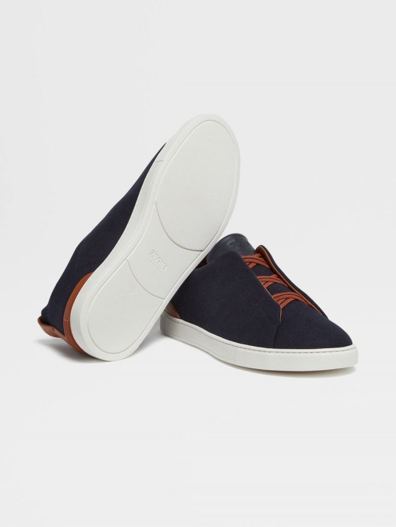 Navy Blue Zegna 14milmil14 Triple Stitch Sneakers | LBTFUWZ-74