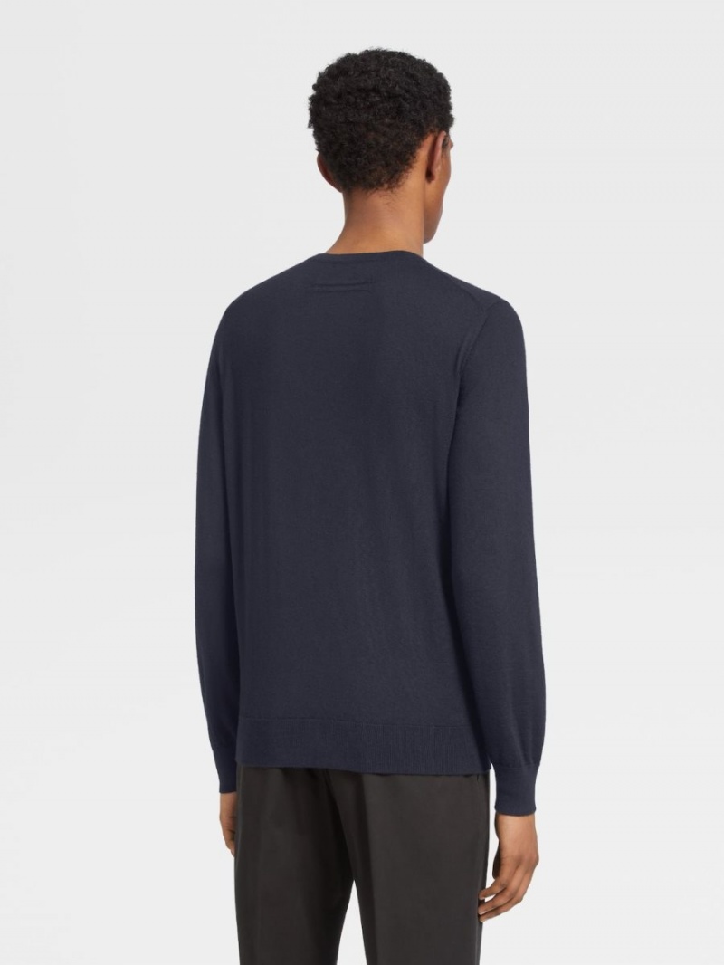 Navy Blue Zegna Cashseta Crewneck | WFTXANK-54