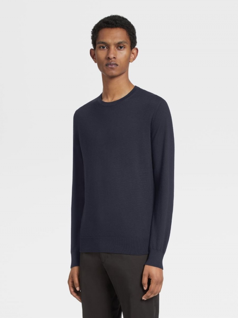 Navy Blue Zegna Cashseta Crewneck | WFTXANK-54