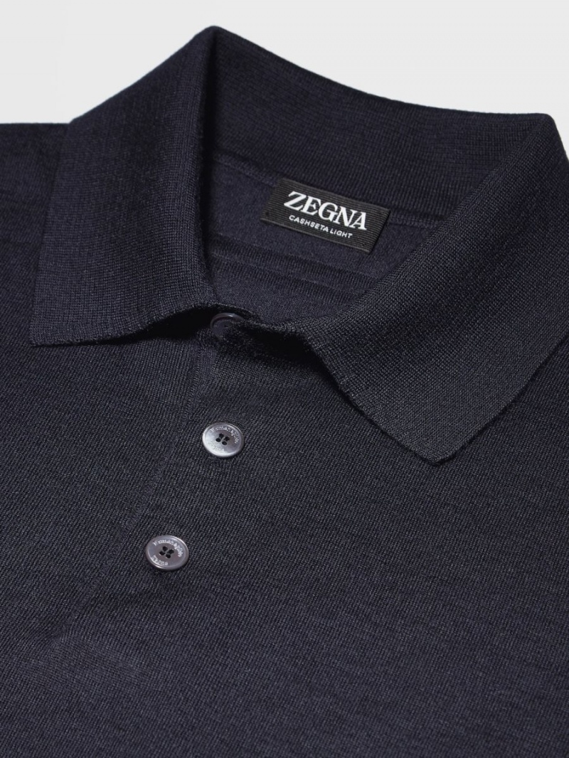 Navy Blue Zegna Cashseta Polo Shirt | QVTPSMW-54