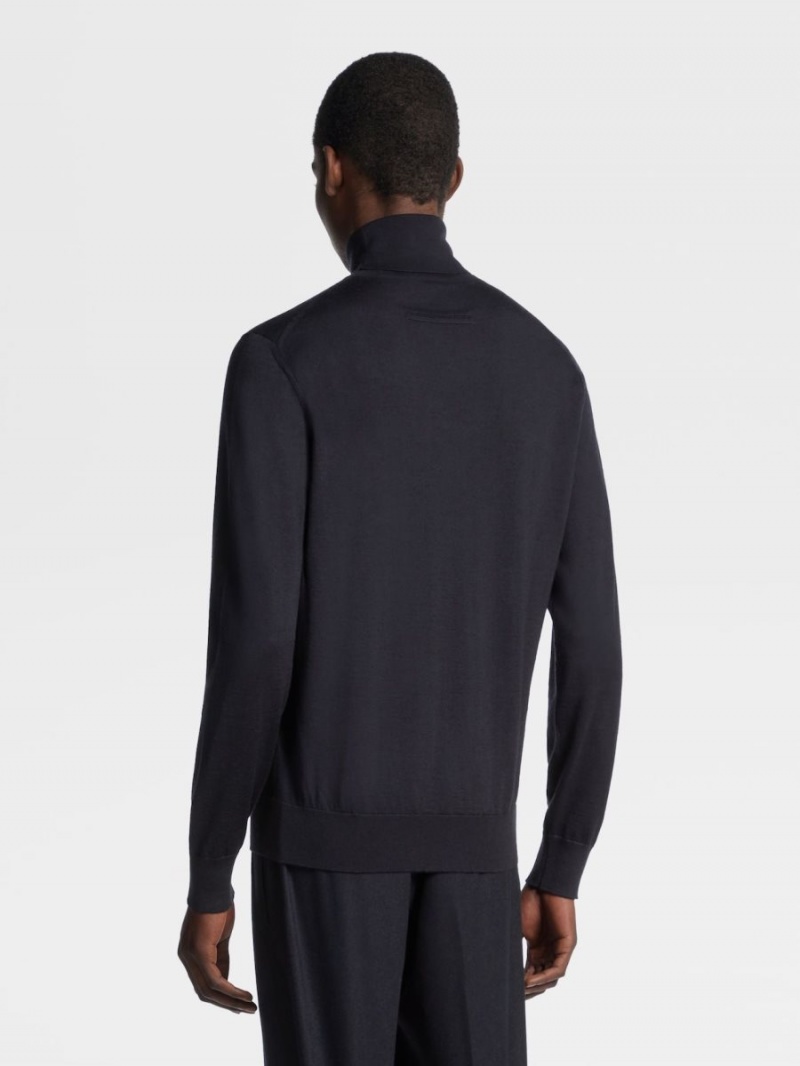 Navy Blue Zegna Cashseta Turtleneck | SXZWDEO-89