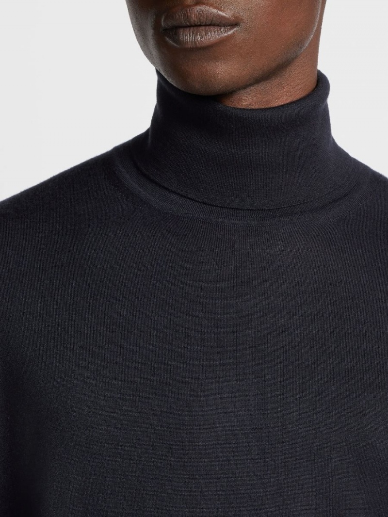 Navy Blue Zegna Cashseta Turtleneck | SXZWDEO-89