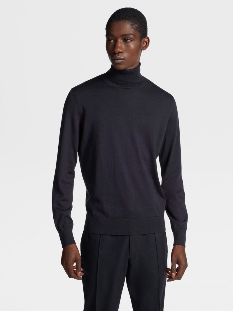 Navy Blue Zegna Cashseta Turtleneck | SXZWDEO-89