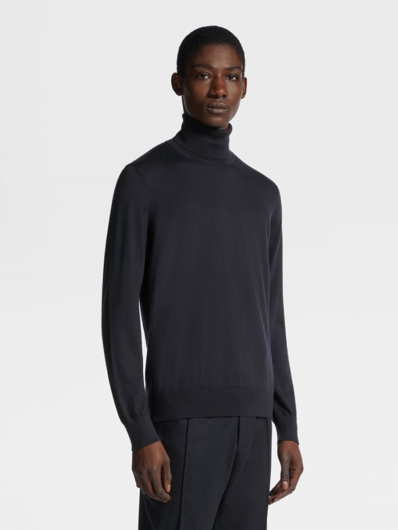 Navy Blue Zegna Cashseta Turtleneck | SXZWDEO-89