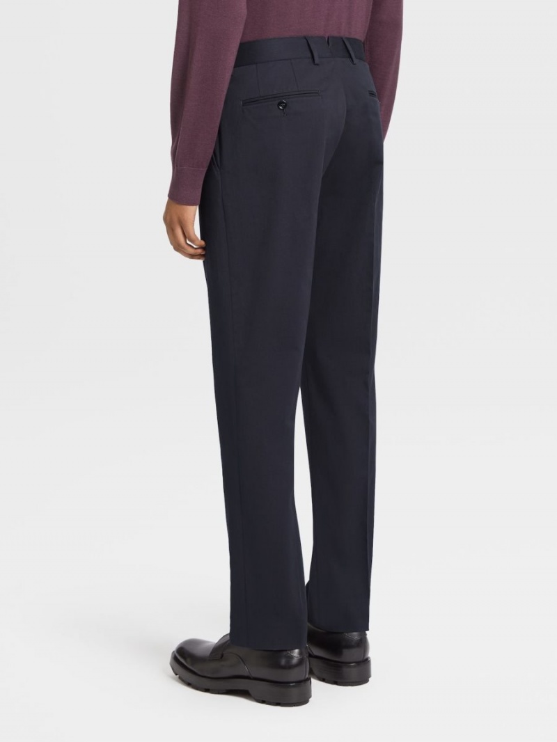 Navy Blue Zegna Cotton Pants | NYPEDUF-12