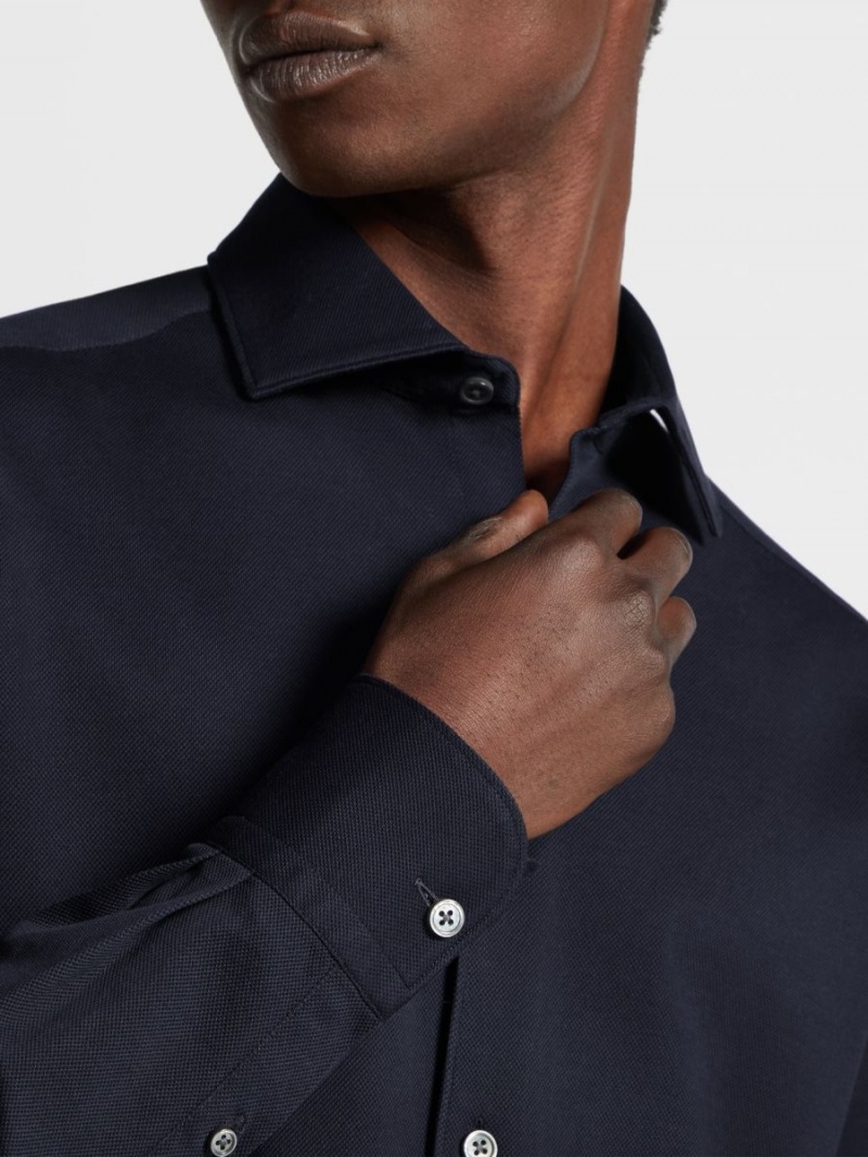 Navy Blue Zegna Cotton Shirt | EFHSQDL-97