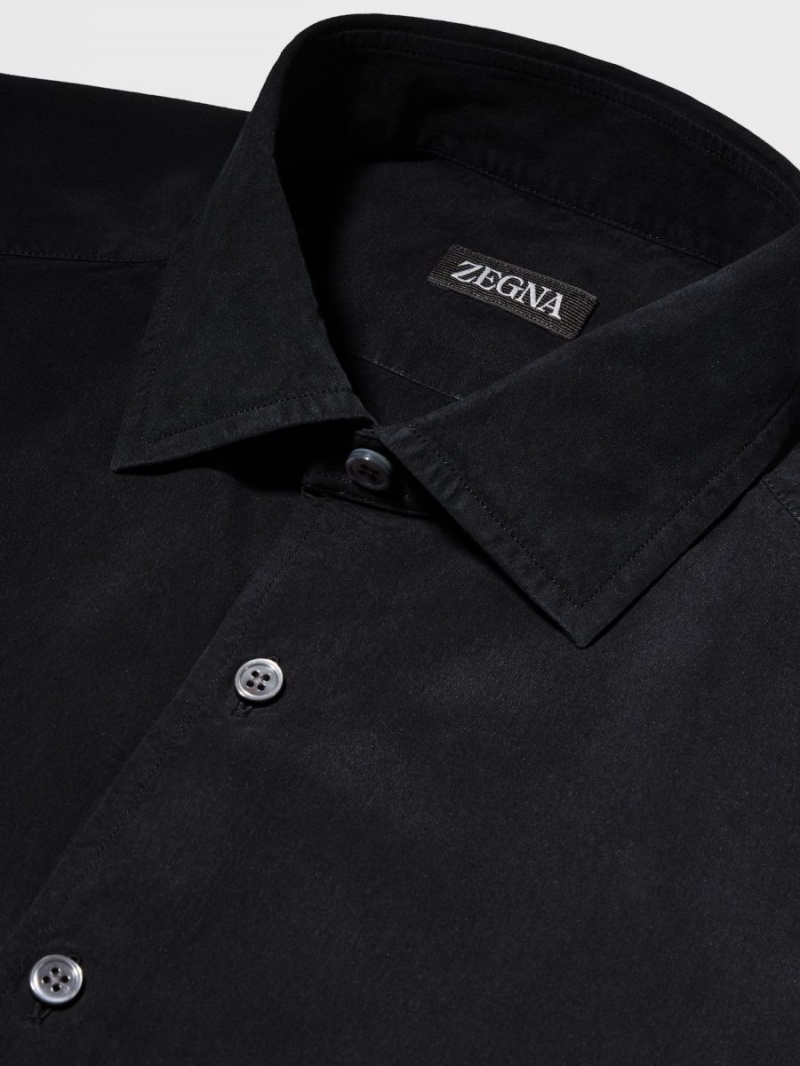 Navy Blue Zegna Garment Dyed Pure Silk Long-sleeve Shirt | EUZDJYL-21