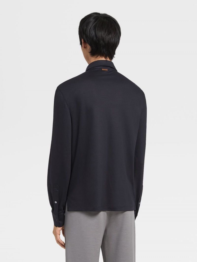 Navy Blue Zegna High Performance Long-sleeve Polo | YGDFRZV-69