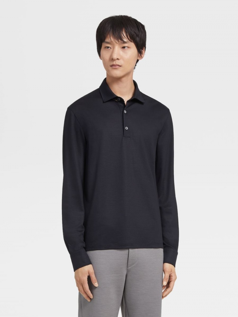 Navy Blue Zegna High Performance Long-sleeve Polo | YGDFRZV-69