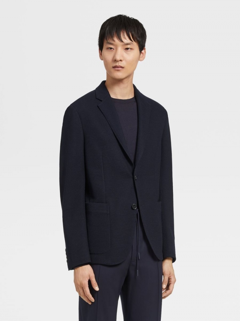 Navy Blue Zegna High Performance Wool And Cotton Jersey Jacket | NWDIATP-72