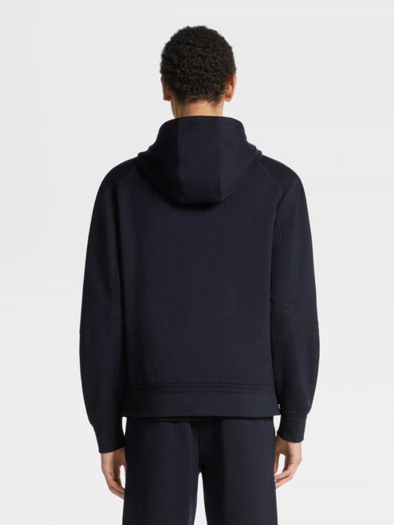 Navy Blue Zegna High Performance Wool And Cotton Hoodie | EPYUHVR-08