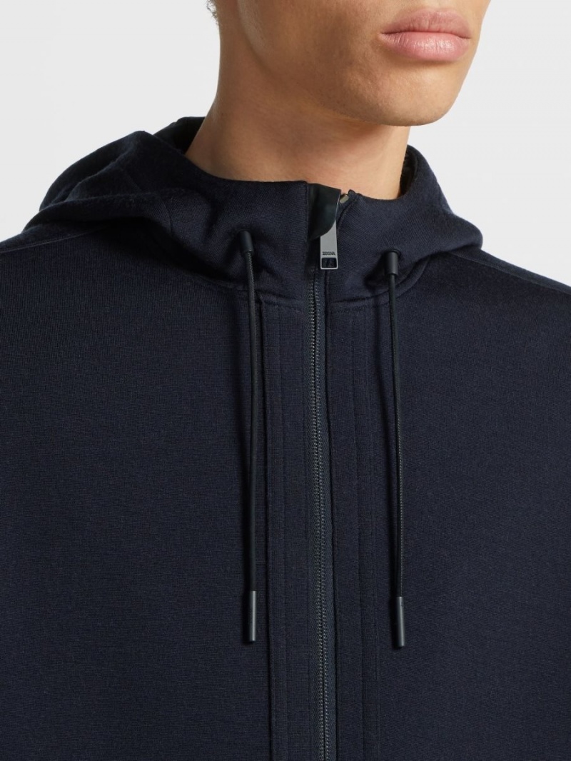 Navy Blue Zegna High Performance Wool And Cotton Hoodie | EPYUHVR-08