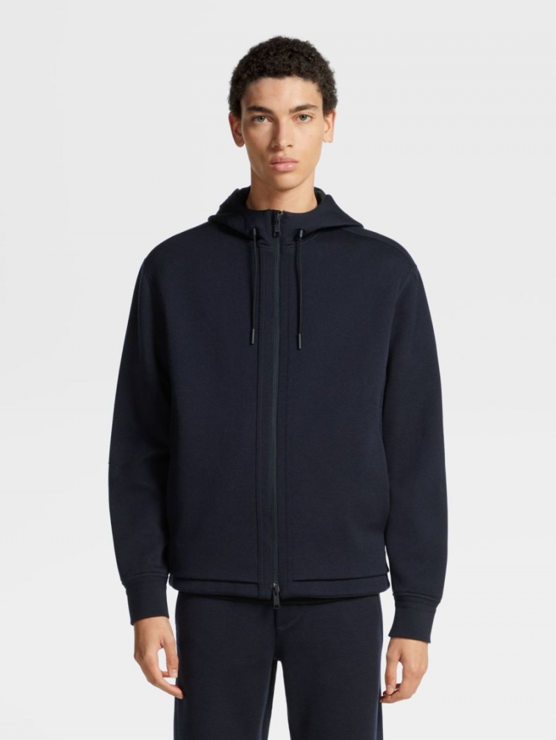 Navy Blue Zegna High Performance Wool And Cotton Hoodie | EPYUHVR-08