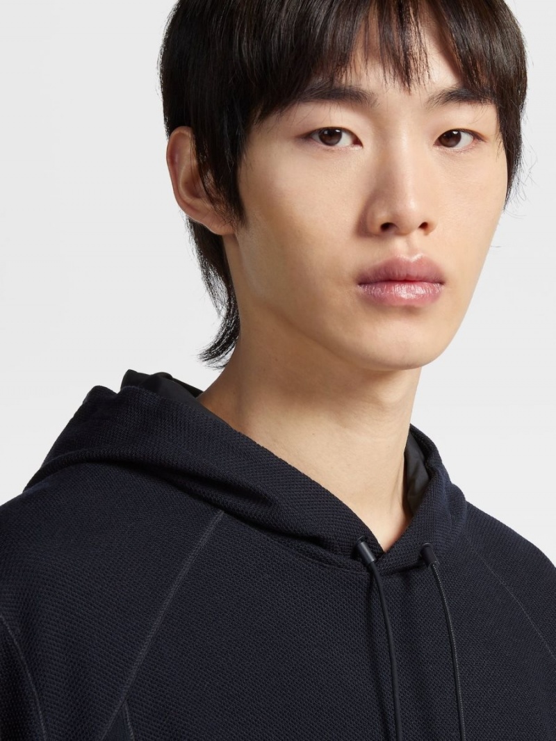 Navy Blue Zegna High Performance Wool Blend Hoodie | EIBYAPX-16