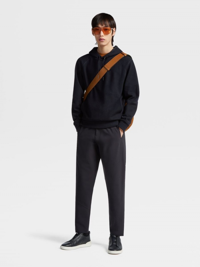 Navy Blue Zegna High Performance Wool Blend Hoodie | EIBYAPX-16