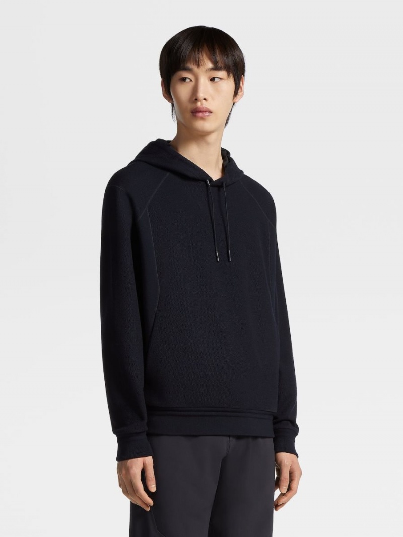 Navy Blue Zegna High Performance Wool Blend Hoodie | EIBYAPX-16