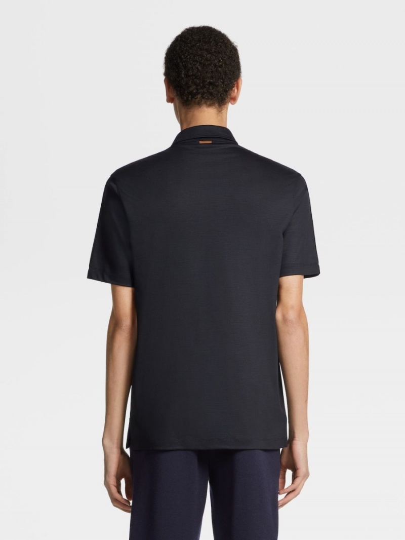 Navy Blue Zegna High Performance Wool Polo Shirt | YCJHWFK-68