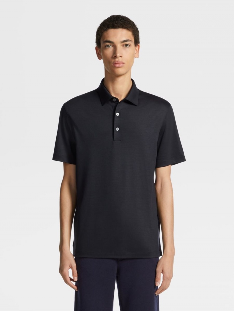 Navy Blue Zegna High Performance Wool Polo Shirt | YCJHWFK-68