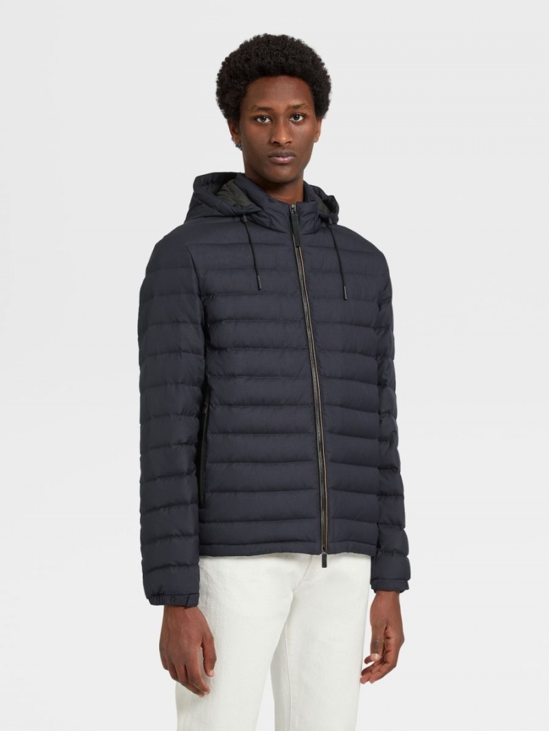 Navy Blue Zegna Leggerissimo Hooded Bomber | KOUXNCI-37