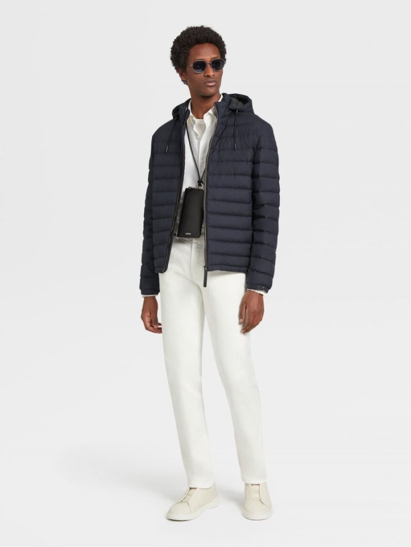 Navy Blue Zegna Leggerissimo Hooded Bomber | KOUXNCI-37