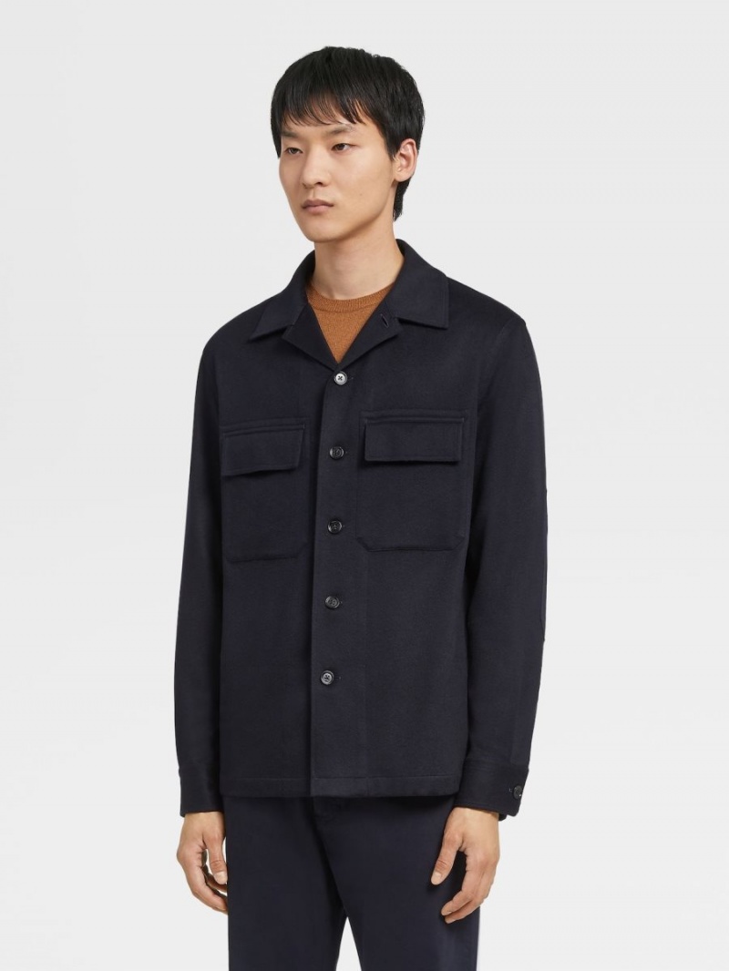 Navy Blue Zegna Oasi Cashmere Alba Overshirt | NHGSQJZ-96