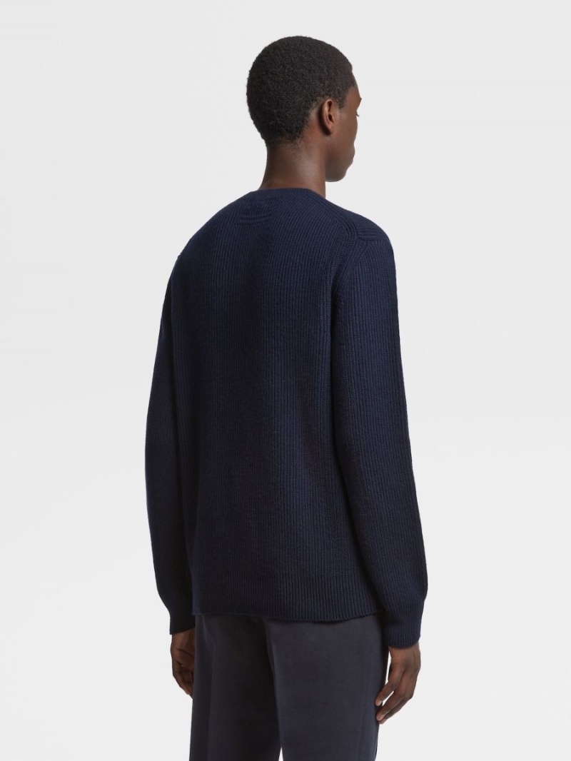 Navy Blue Zegna Oasi Cashmere Crewneck | ZLXUTKJ-06