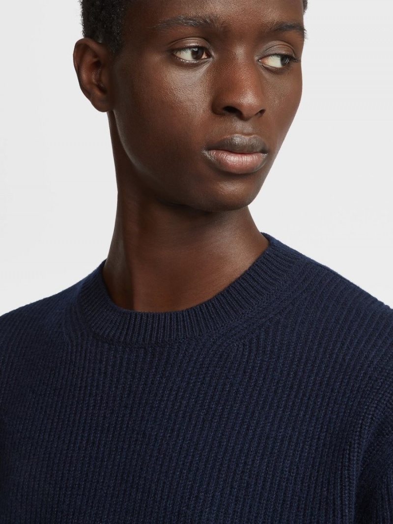 Navy Blue Zegna Oasi Cashmere Crewneck | ZLXUTKJ-06